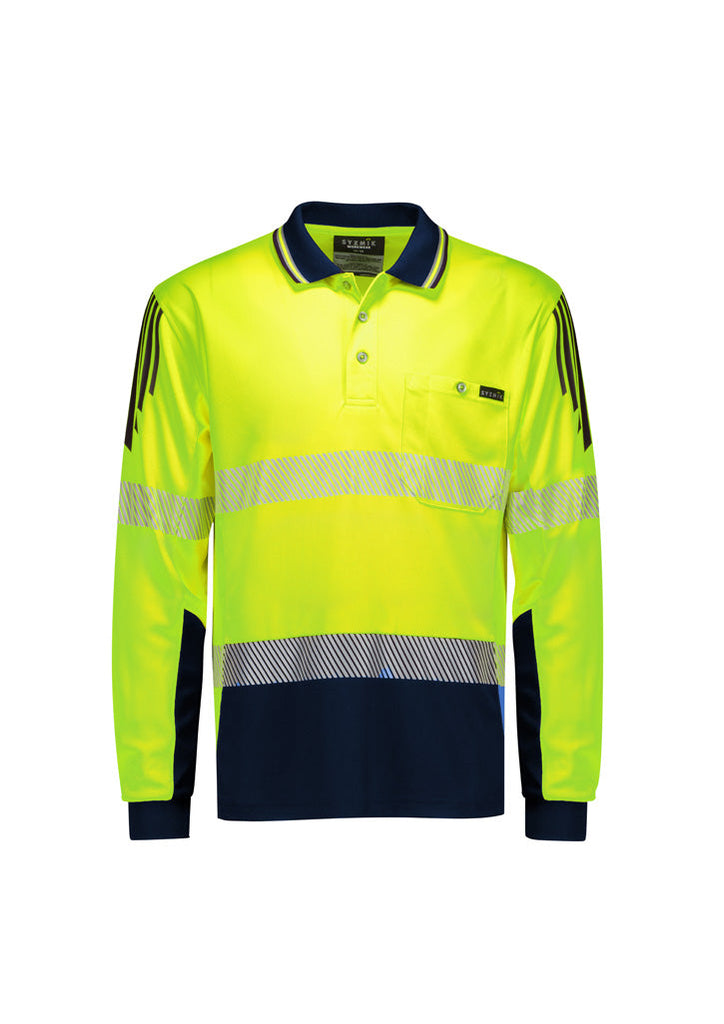 Syzmik Mens Hi Vis Flux Segmented Tape Long Sleeve Polo (ZH550)