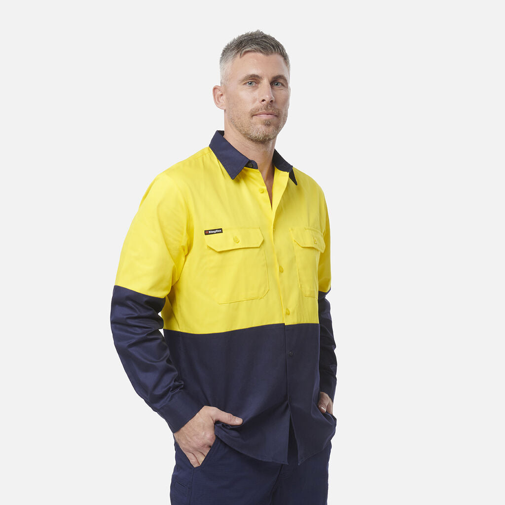 King Gee Originals Hi-Vis Long Sleeve Drill Work Shirt ( K54015 )