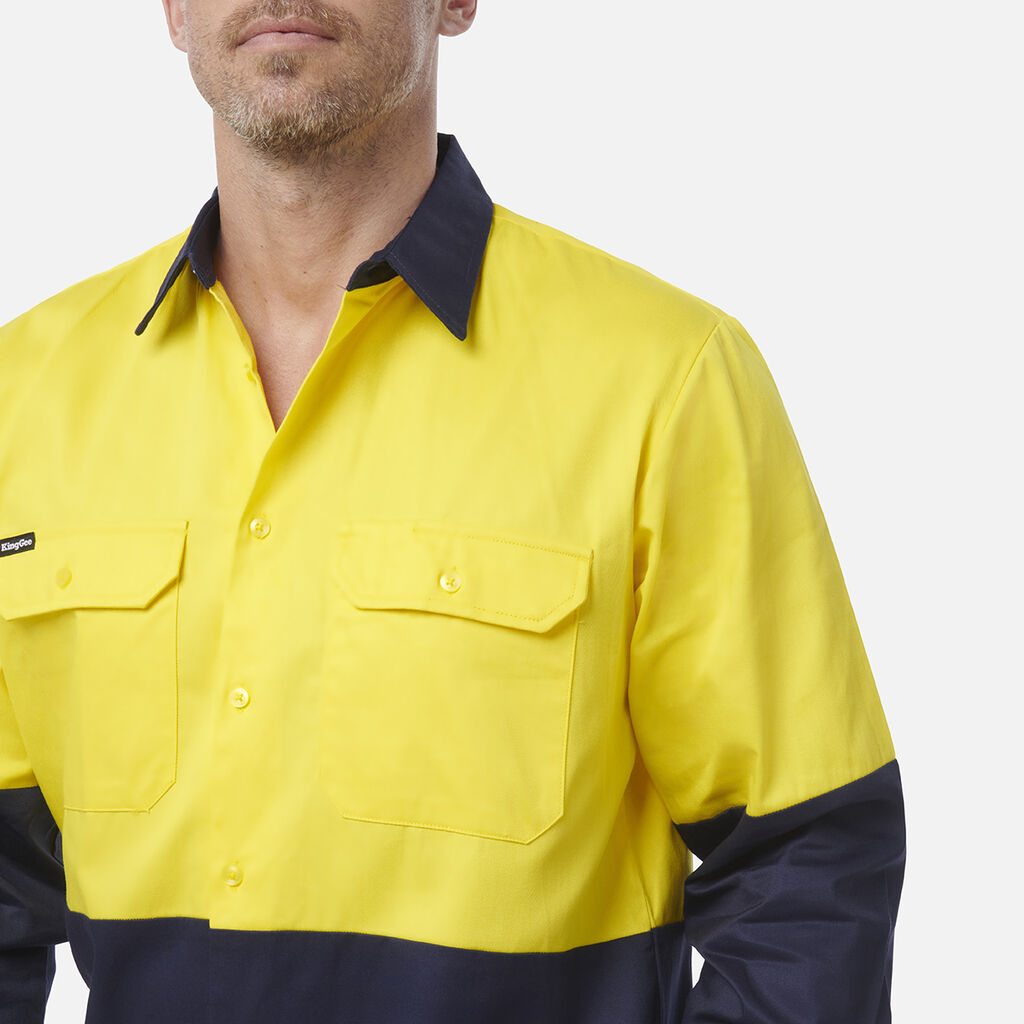 King Gee Originals Hi-Vis Long Sleeve Drill Work Shirt ( K54015 )