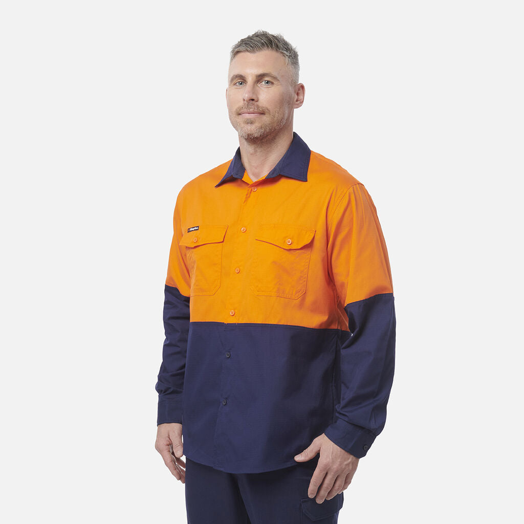 King Gee Workcool 2 Hi-Vis Two Tone Long Sleeve Drill Work Shirt (K54870)