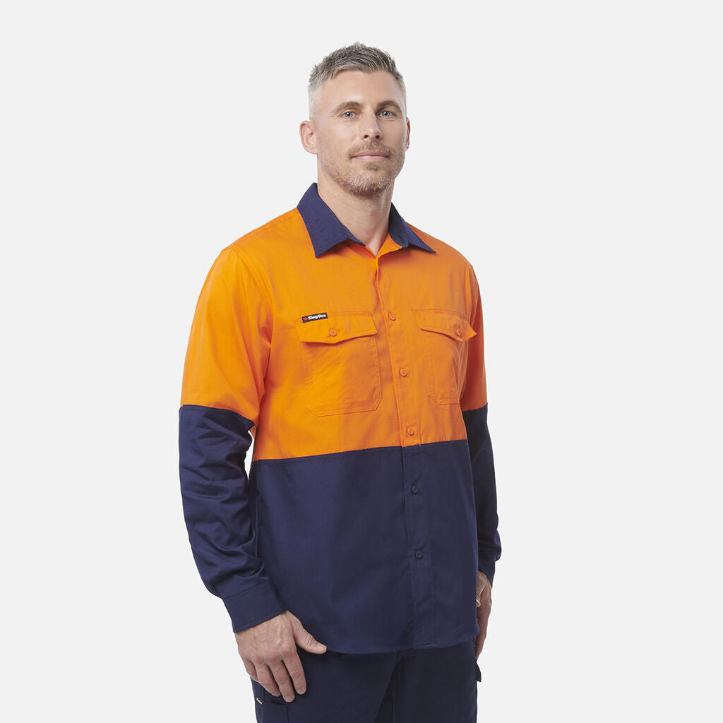 King Gee Workcool 2 Hi-Vis Two Tone Long Sleeve Drill Work Shirt (K54870)