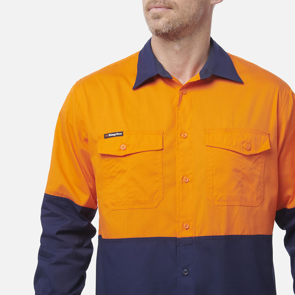 King Gee Workcool 2 Hi-Vis Two Tone Long Sleeve Drill Work Shirt (K54870)