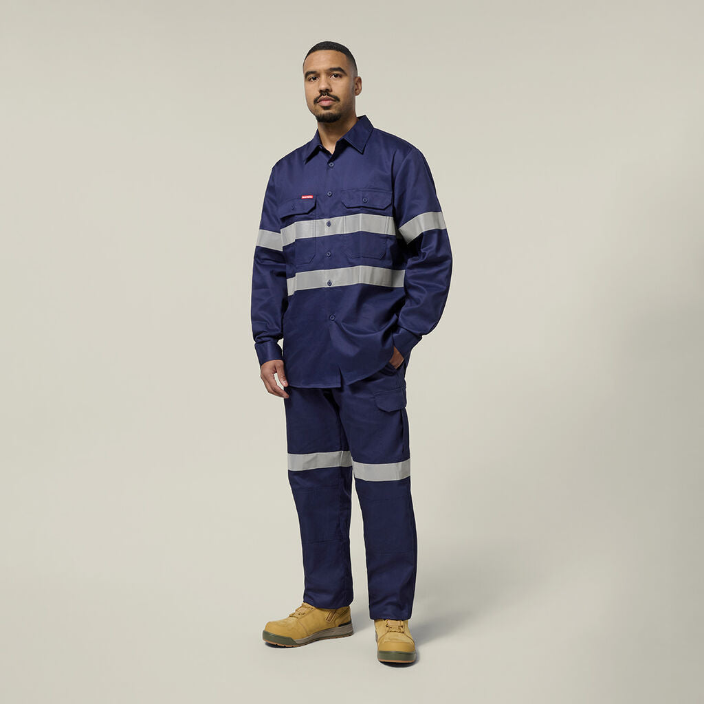 Hard Yakka Hi-Vis Cotton Drill Long Sleeve Taped Shirt (Y07227