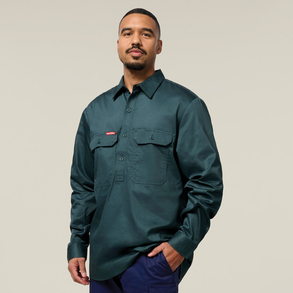 Hard Yakka Long Sleeve Closed Front Cotton Drill Work Shirt