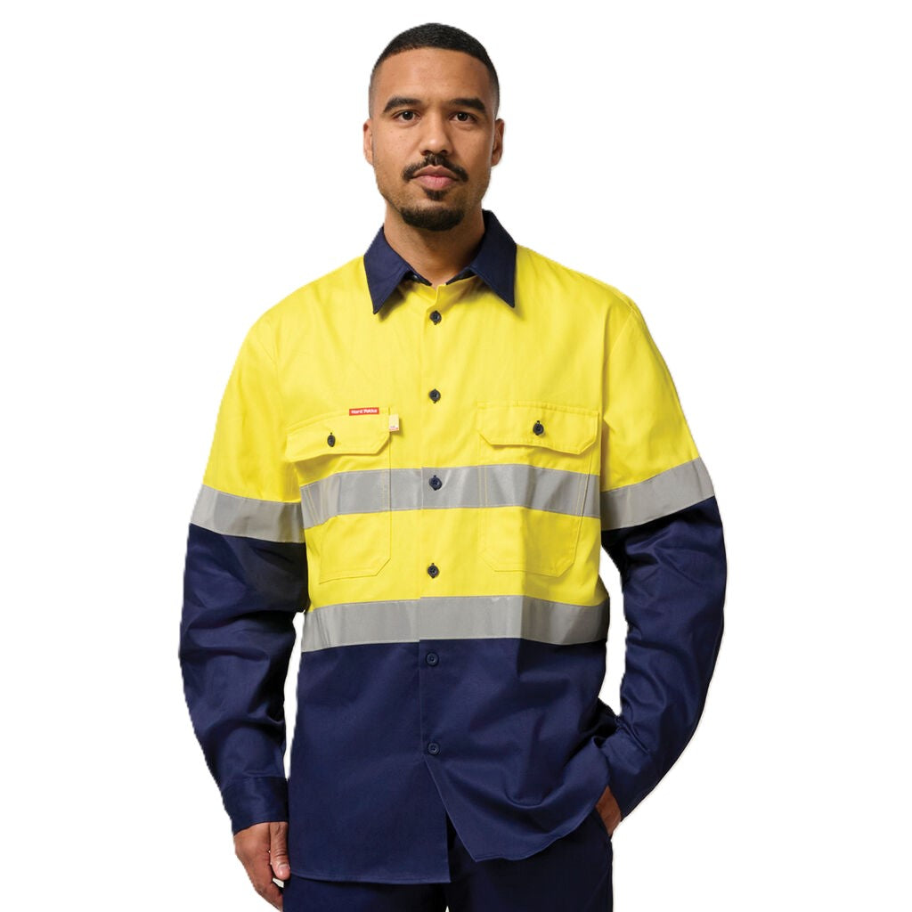 Hard Yakka Hi-Vis 2 Tone Long Sleeve Taped Cotton Drill Shirt