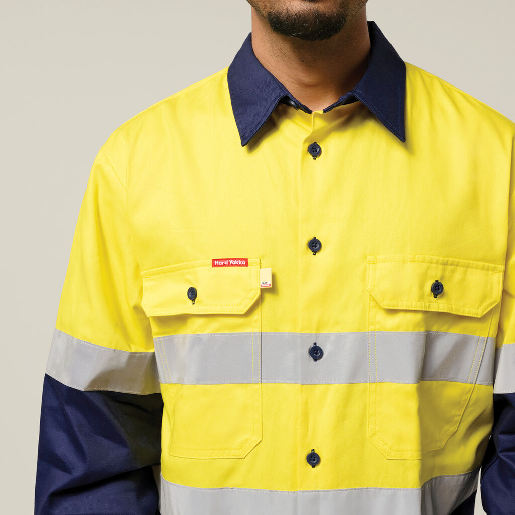 Hard Yakka Hi-Vis 2 Tone Long Sleeve Taped Cotton Drill Shirt