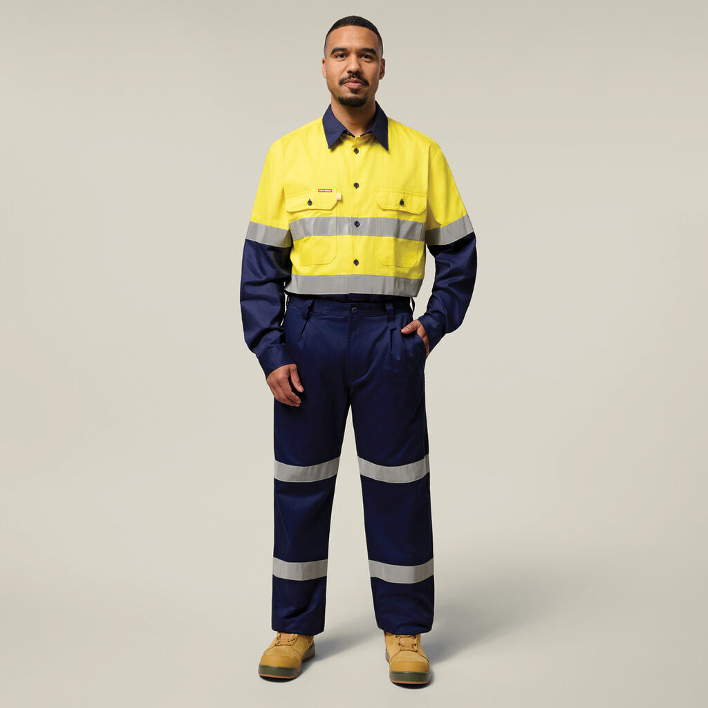 Hard Yakka Hi-Vis 2 Tone Long Sleeve Taped Cotton Drill Shirt