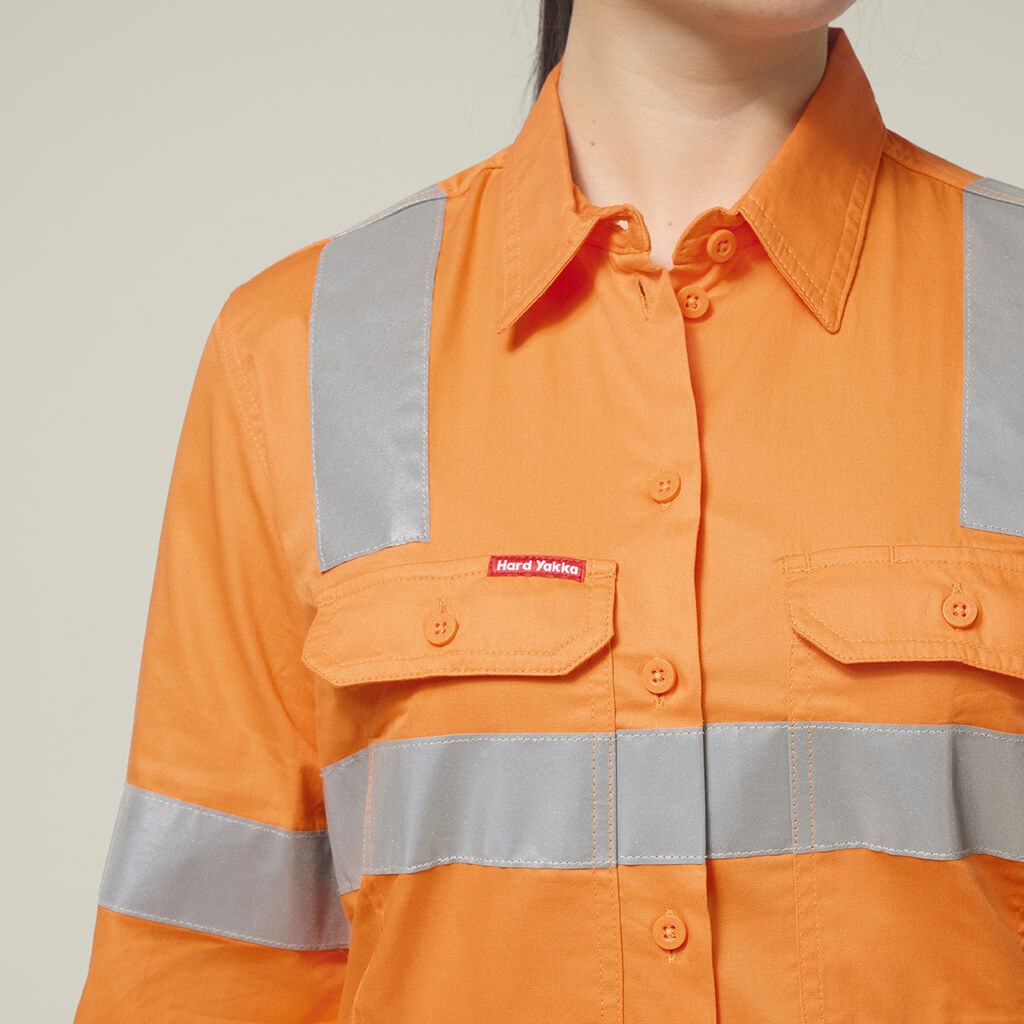 Hard Yakka Women’s Foundations Biomotion Hi-vis Taped Long Sleeve Shirt (Y08421)