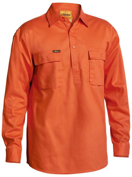 Bisley Closed Front Cotton Drill Shirt - Long Sleeve-(BSC6433)