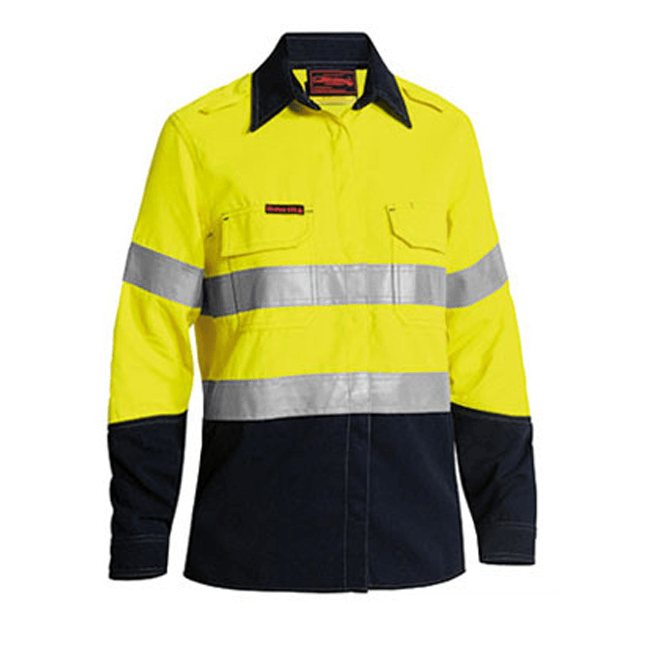 Bisley Womens Tencate Tecasafe® Plus 700 Taped Two Tone Hi Vis Fr Vented Long Sleeve Shirt (BL8082T)