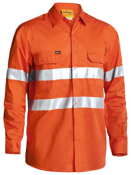 Bisley Taped Hi Vis Cool Lightweight Drill Shirt - Long Sleeve-(BS6897)