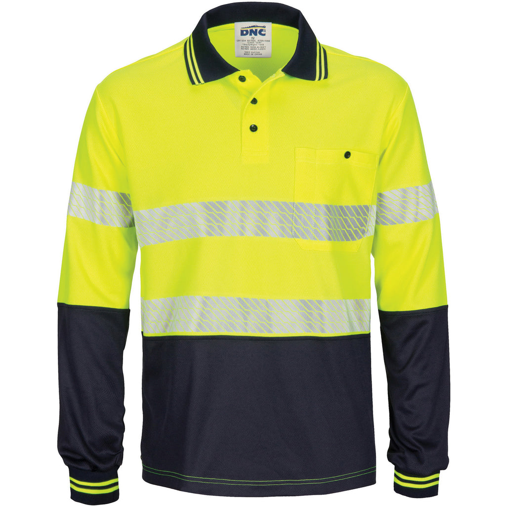 DNC Hivis Segment Taped Mircomesh Polo- L/S (3513)