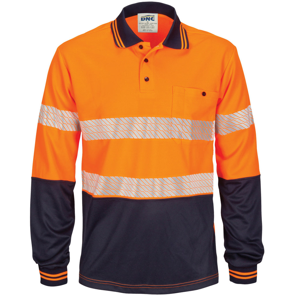 DNC Hivis Segment Taped Mircomesh Polo- L/S (3513)