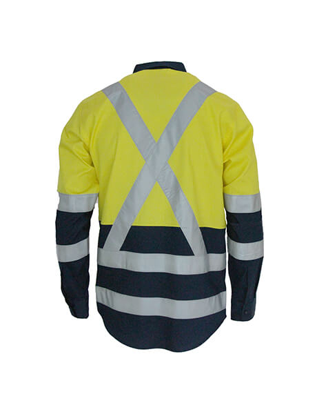 DNC Hivis 2 tone L/W cotton bio-motion & "x" back shirt with CSR R/tape - L/S (3547)