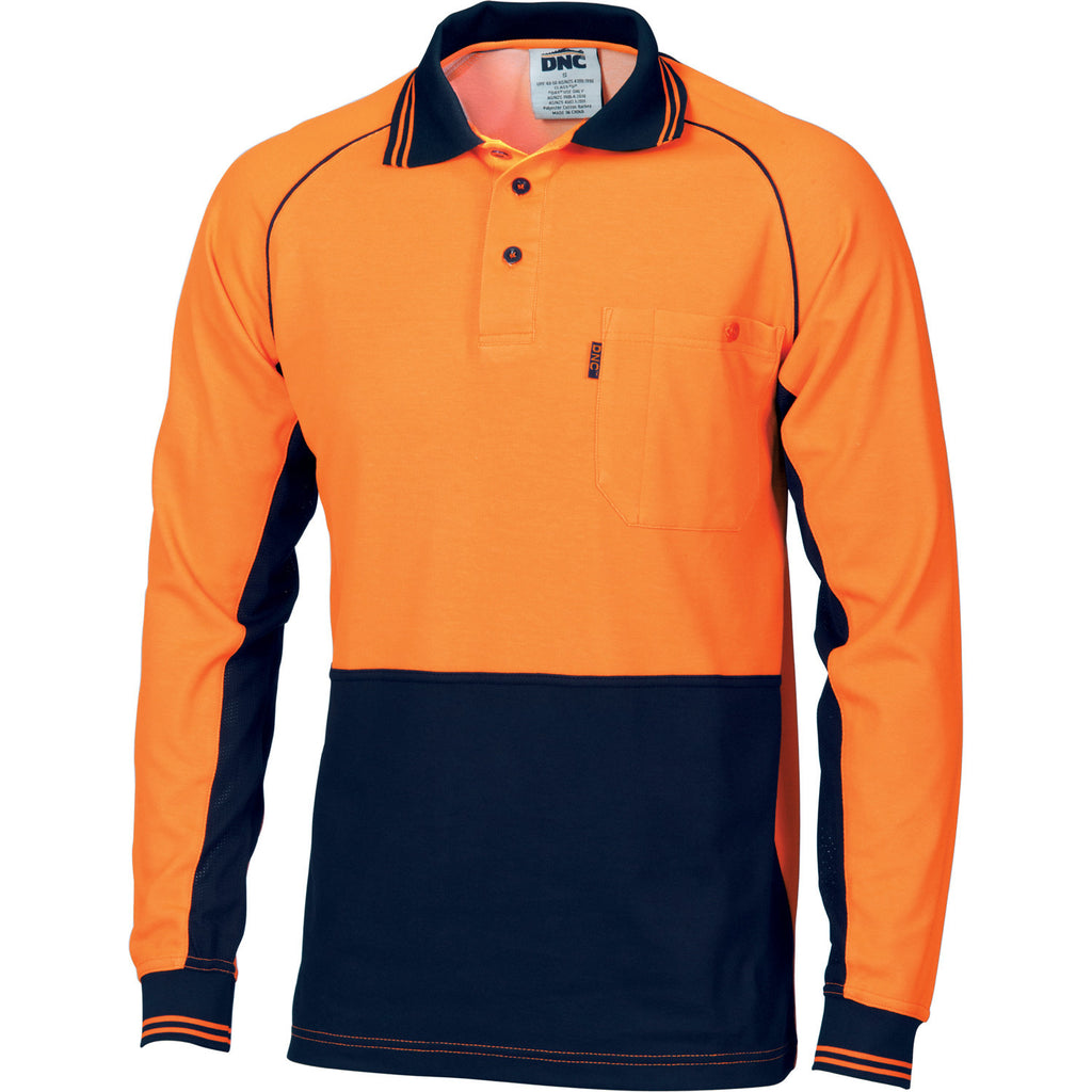 DNC HiVis Cotton Backed Cool-breeze Contrast Polo - Long Sleeve (3720)