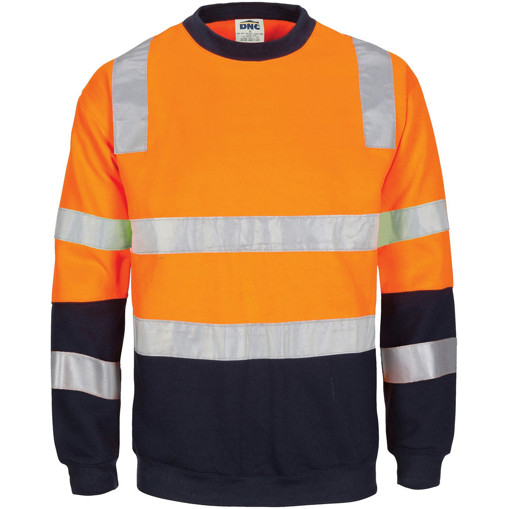 DNC Hi vis 2 Tone, Crew-neck Fleecy Sweat Shirt With Shoulders, Double Hoop Body And Arms Csr R/tape (3723)