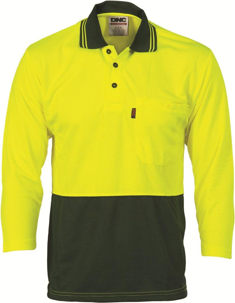 DNC Hivis Two Tone Cool Breathe Polo Shirt, 3/4 Sleeve  (3812)