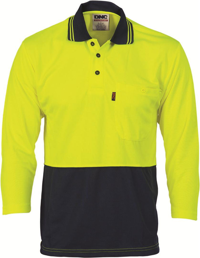 DNC Hivis Two Tone Cool Breathe Polo Shirt, 3/4 Sleeve  (3812)