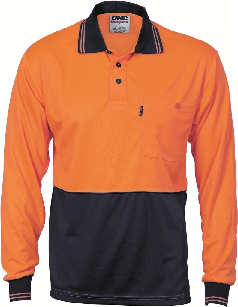 DNC Hivis Two Tone Cool Breathe Polo Shirt, Long Sleeve (3813)