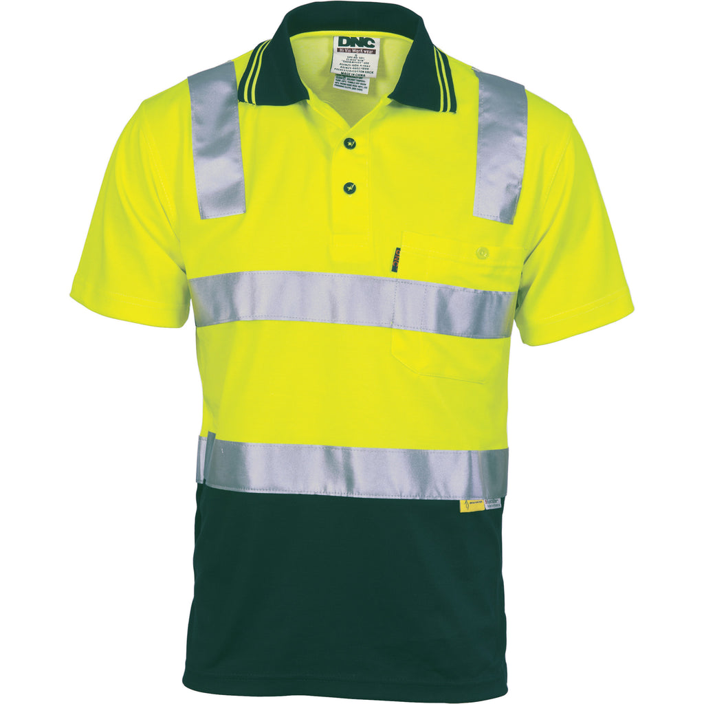 DNC Cotton Back Hivis Two Tone Polo Shirt With Csr R/ Tape - Short Sleeve (3817)