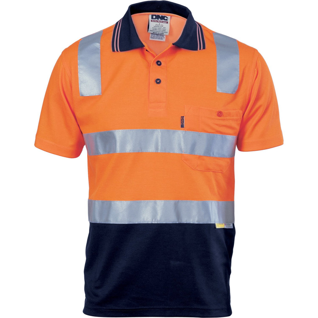 DNC Cotton Back Hivis Two Tone Polo Shirt With Csr R/ Tape - Short Sleeve (3817)