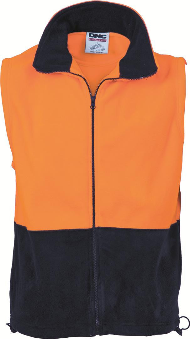 DNC Hi Vis Two Tone Full Zip Polar Fleece Vest 3828 Workwear Direct