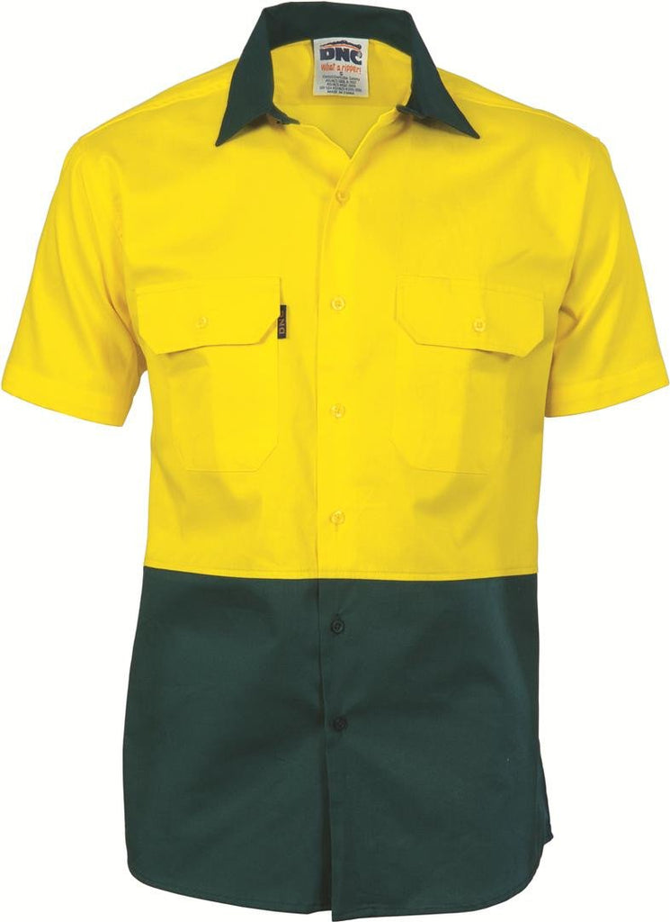 DNC HiVis Two Tone Cotton Drill Shirt, Short Sleeve (3831)