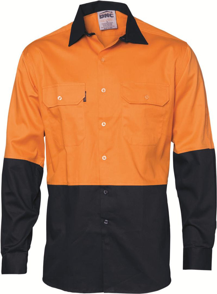 DNC HiVis Two Tone Cotton Drill Shirt, Long Sleeve (3832)