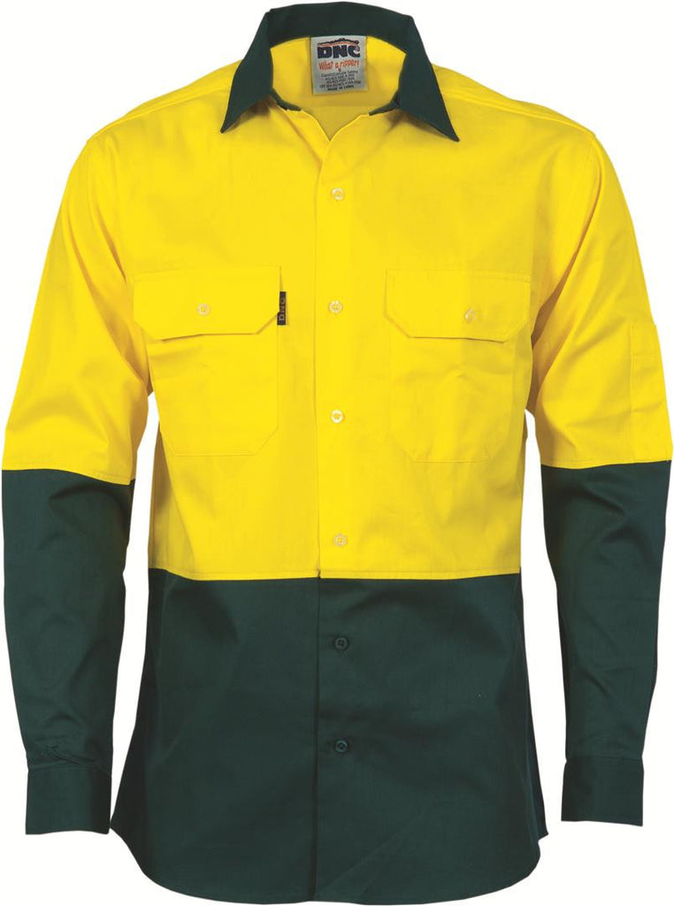 DNC HiVis Two Tone Cotton Drill Shirt, Long Sleeve (3832)