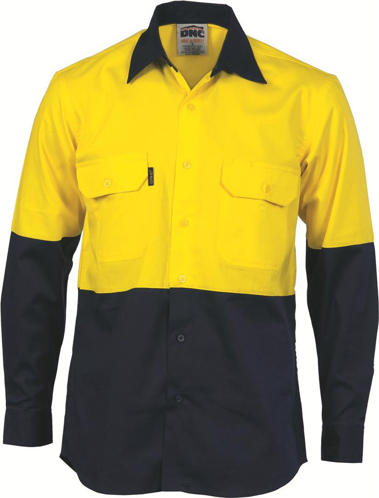 DNC HiVis Two Tone Cotton Drill Shirt, Long Sleeve (3832)