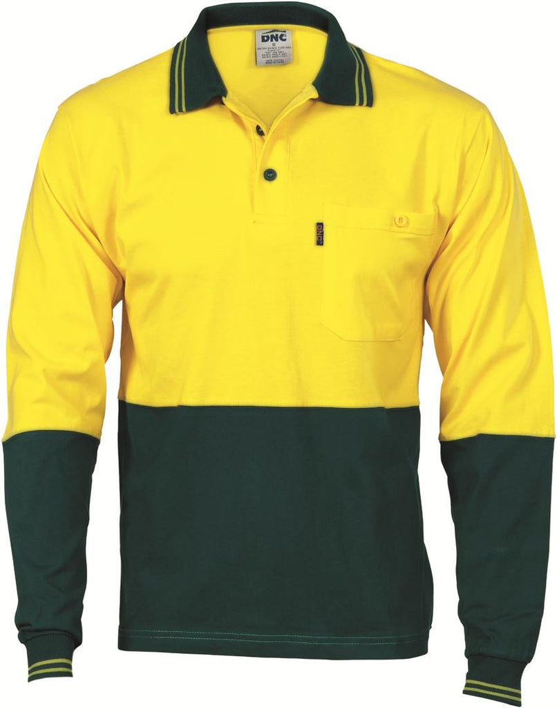 DNC HiVis Cool-Breeze Cotton Jersey L/S Polo Shirt with Under Arm Cotton Mesh (3846)