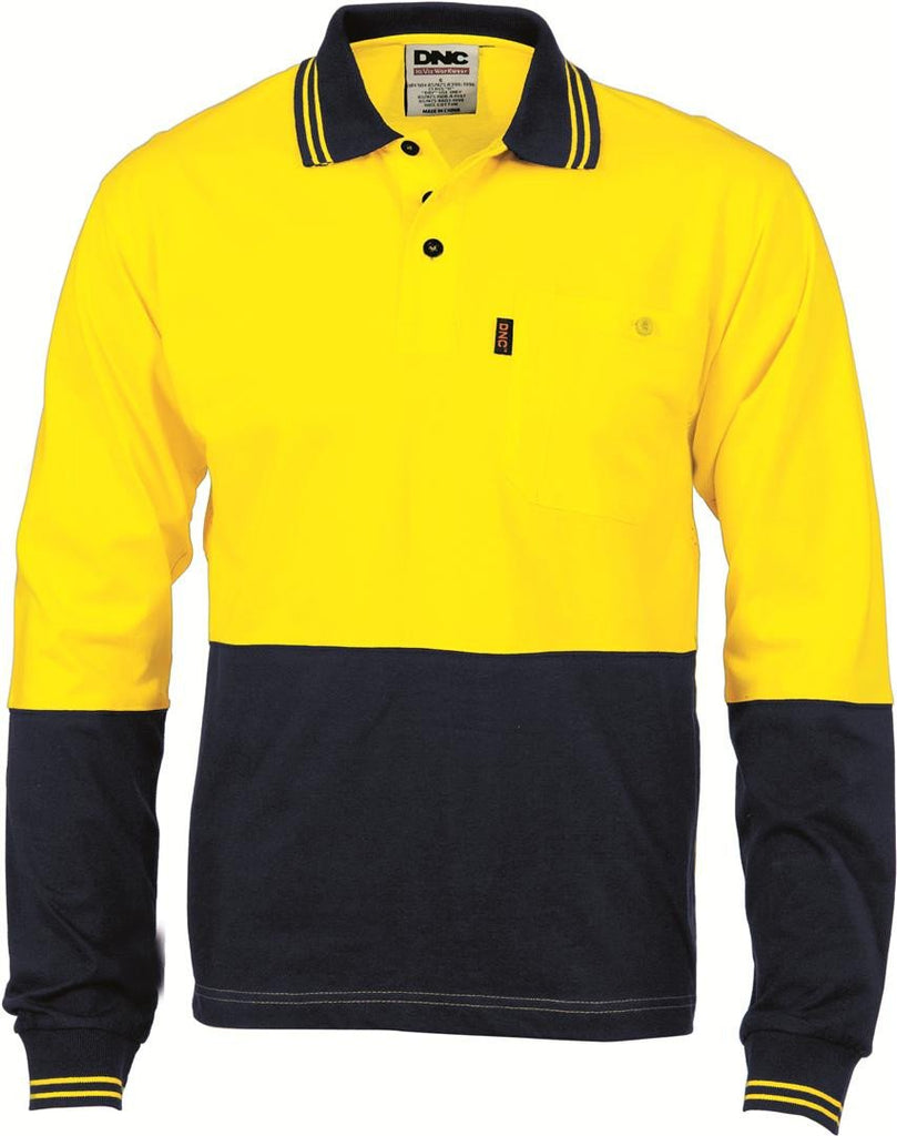 DNC HiVis Cool-Breeze Cotton Jersey L/S Polo Shirt with Under Arm Cotton Mesh (3846)