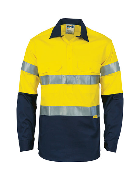 DNC Hi Vis Two Tone Close Front Cotton Shirt With 3M R/Tape Long
