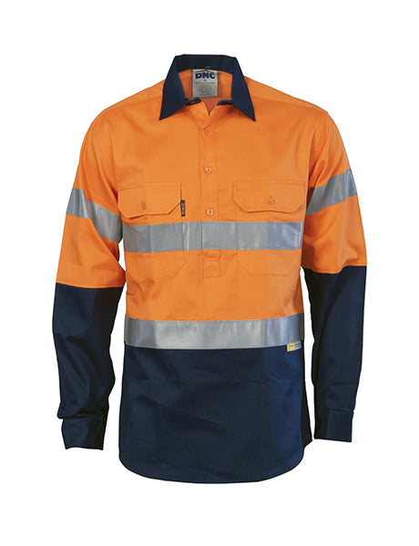 DNC HiVis Two Tone Close Front Cotton Shirt with 3M 8910 R/Tape, Long Sleeve (3849)