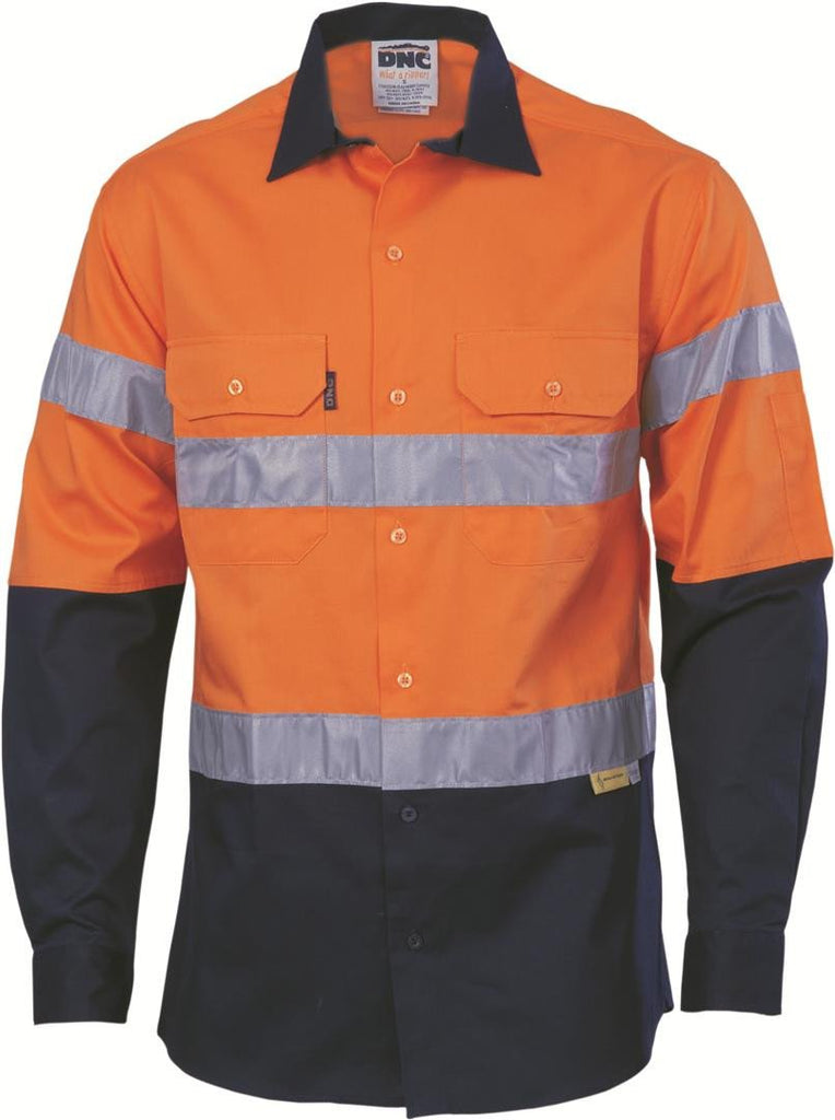 DNC HiVis Two Tone Cool-Breeze Cotton Shirt with 3M Reflective Tape, L/S (3886)