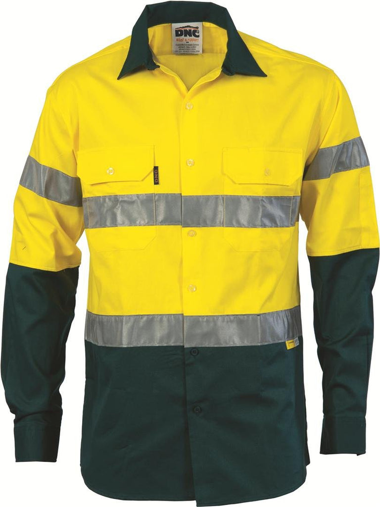 DNC HiVis Two Tone Cool-Breeze Cotton Shirt with 3M Reflective Tape, L/S (3886)