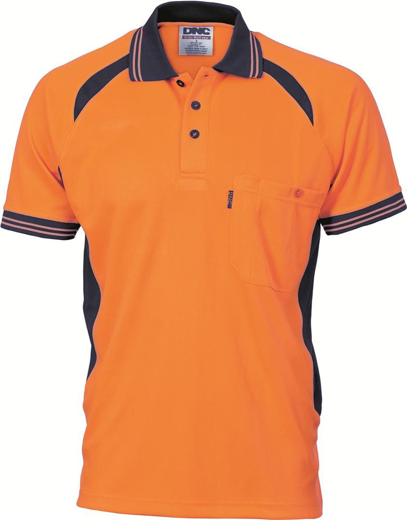 DNC HiVis Cool-Breeze Contrast Mesh Panel S/S Polo Shirt, S/S (3901)