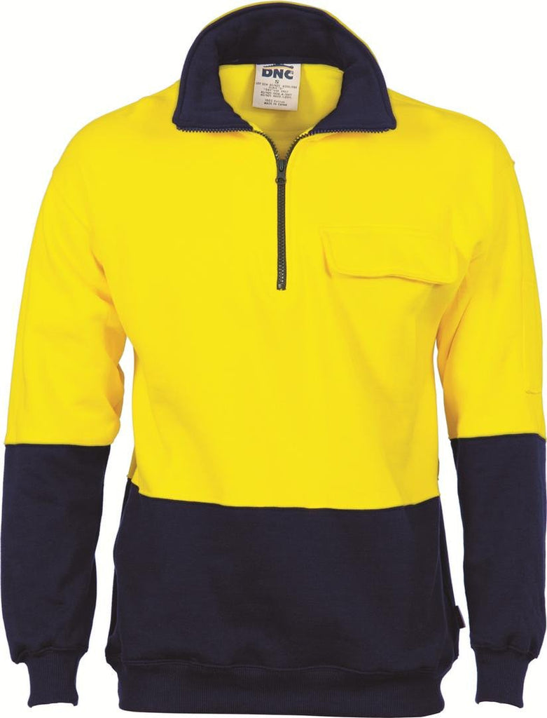 DNC HiVis Two Tone 1/2 Zip Cotton Fleecy Windcheater (3923)