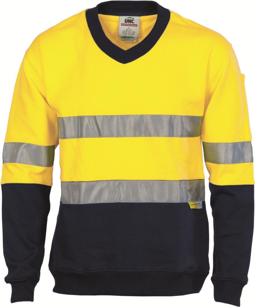 DNC HiVis Two Tone Cotton Fleecy Sweat Shirt, V-Neck with 3M R/T (3924)