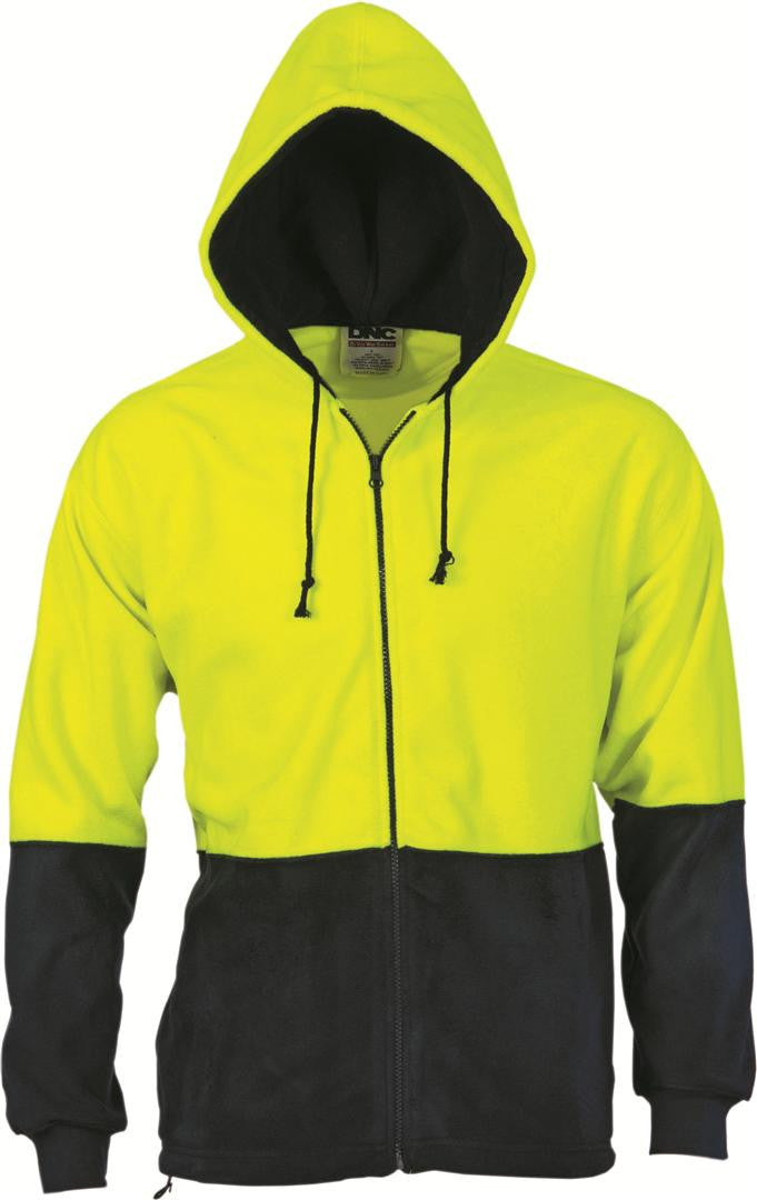 DNC Hi Vis Two Tone Full Zip Polar Fleece Hoodie 3927 Workwear