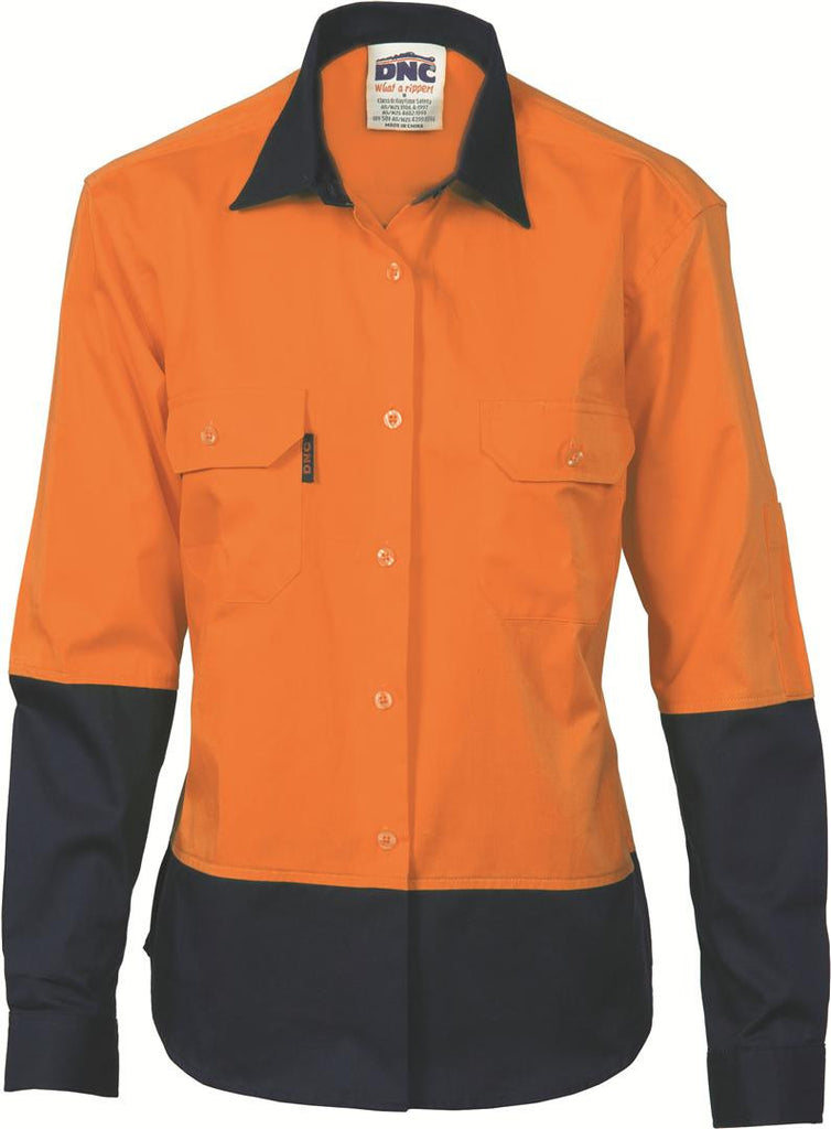 DNC Ladies HiVis Two Tone Cool-Breeze Cotton Shirt, L/S (3940)