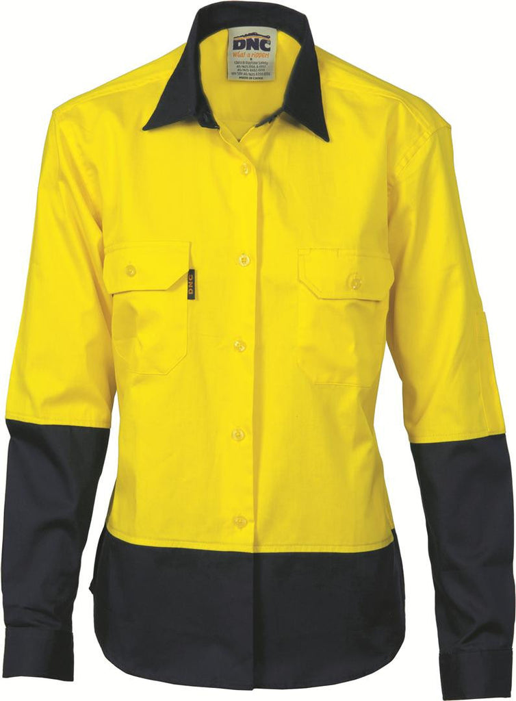 DNC Ladies HiVis Two Tone Cool-Breeze Cotton Shirt, L/S (3940)