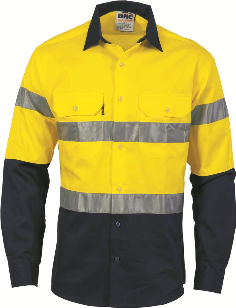 DNC HiVis Two Tone Cool-Breeze Cotton Shirt with Generic R/Tape, L/S (3966)