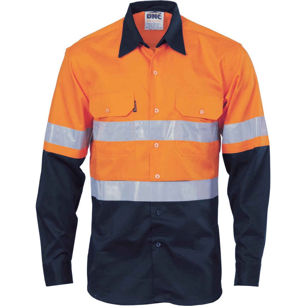 DNC HiVis Cool-Breeze Vertical Vented Cotton Shirt with Generic R/Tape - Long sleeve (3984)