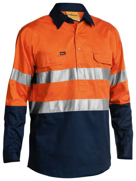 Bisley Taped Hi Vis Closed Front Cool Lightweight Shirt - Long Sleeve-(BSC6896)