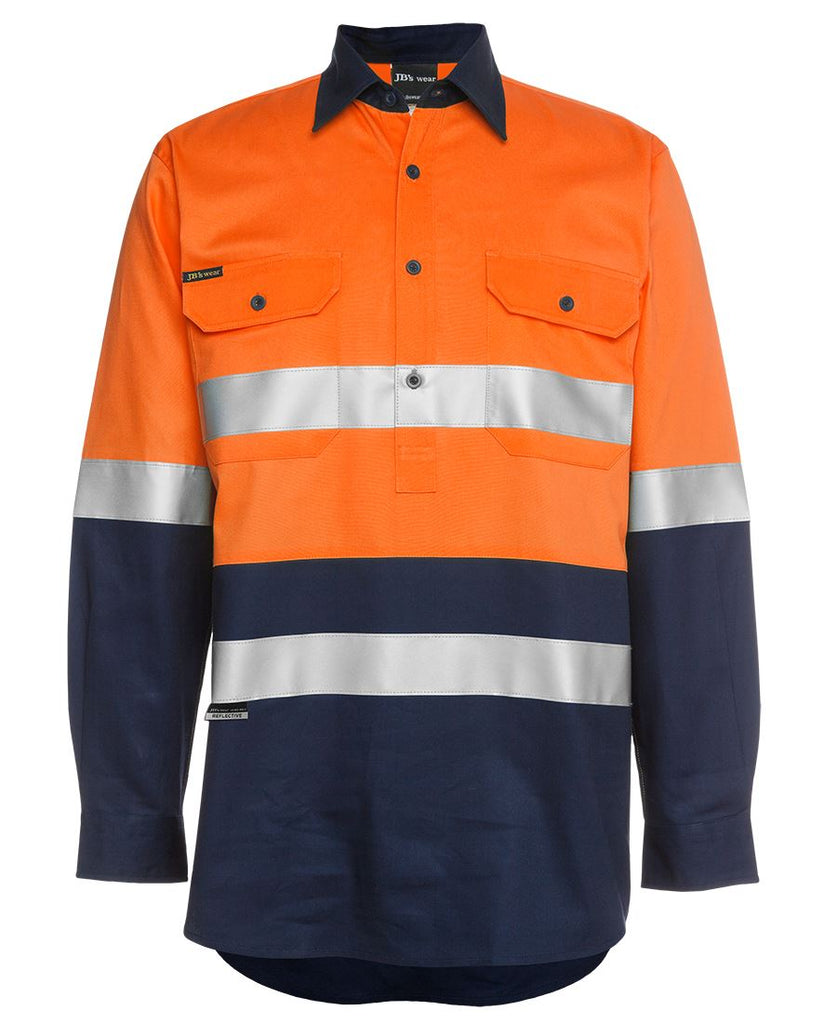 JB's Hi Vis (D+N) Close Front L/S Shirt 190g - Adults (6HWCF)