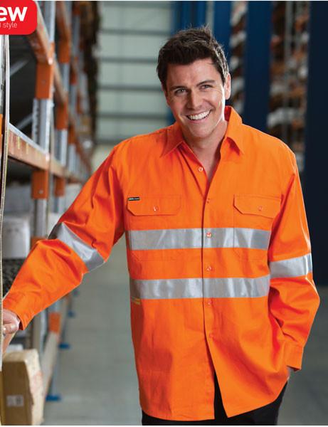 JB's 6HDNL Hi Vis (D+N) Long Sleeve 190g Shirt With Tape - Adults (6HDNL)