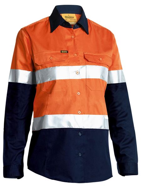 Bisley Womens 3M Taped Two Tone Hi Vis Cool Lightweight Shirt - Long Sleeve (BL6896)