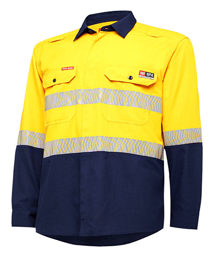 Hard Yakka Shieldtec Lenzing Fr Hi-Visibility Two Tone Long Sleeve Open Front Shirt With Tape (Y04370)