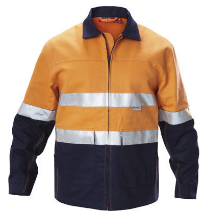 Hard Yakka Hi visibility Two Tone Cotton Drill Work Jacket With 3m